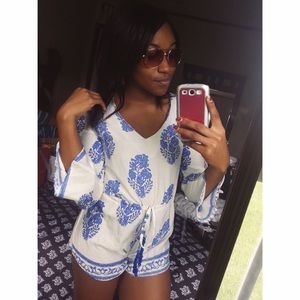 Blue and White Romper